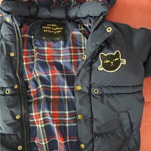 Mini Rodini Cat puffer winter coat size 7-9y. detachable hood